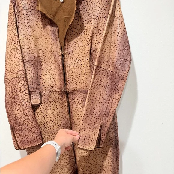Scully Ladies Laser Cut Leather Coat Large L Tan Mid Length Fall Boho Luxury - Picture 8 of 11